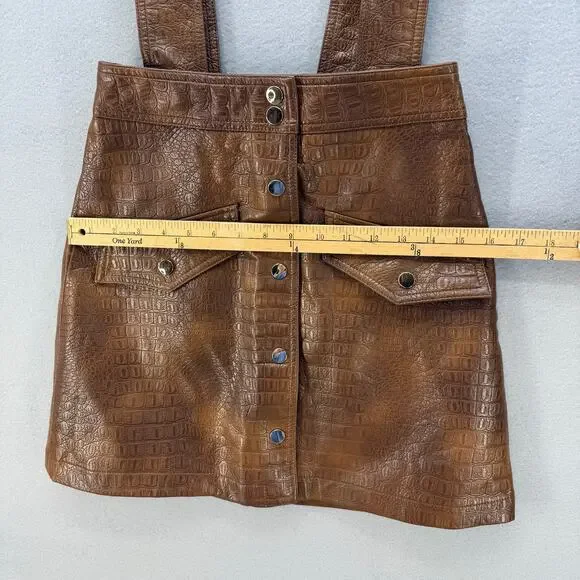 Zara Skirt Women's XS Brown Croc Embossed Vegan Leather Suspenders Miniskirt - Picture 8 of 10